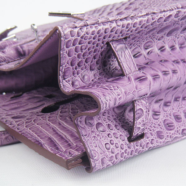 High Quality Fake Hermes Birkin 35CM Crocodile Head Veins Leather Bag Purple 6089